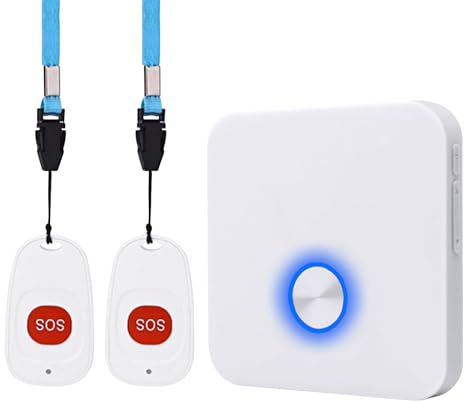 ALEENFOON - Allarme portatile per casa wireless, con pulsante di chiamata di emergenza, allarme panico, ricaricabile, per pazienti che necessitano di cure e anziani (2 su 1)