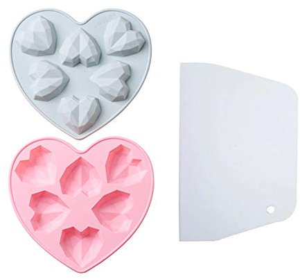2 pezzi 3D Amore Cuore Diamante Forma, Sapone al cioccolato fatti a mano strumenti in silicone forno, stampo vassoio, per cupcake fai da te, dessert, brownie, gelato, torta di formaggio, fondente