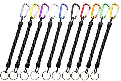 Youery 10 Stück Spiral-Schlüsselanhänger mit Karabiner, elastische Angel-Schlüsselanhänger, ausziehbares Schlüsselband, mit Anti-verlorenem Frühlingsseil, für Angelzange, Camping, Angeln