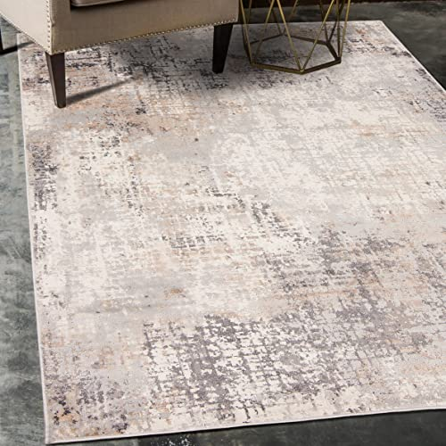 Carpeto Rugs Abstraktes Vintage Designer Teppich - Kurzflor - Weich Teppich für Wohnzimmer, Schlafzimmer, Esszimmer - ÖKO-TEX Wohnzimmerteppich - Teppiche - Beige Grau 1-140 x 200 cm