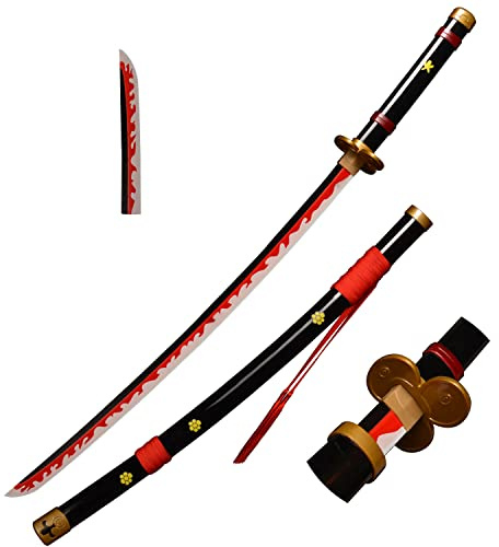 Skyward Blade Wooden Sword Roronoa Zoro Katana, Japanese Samurai Sword Original Anime Replica, Sky Feather Slash, Katana by Yama Enma, Black for Cosplay Collection