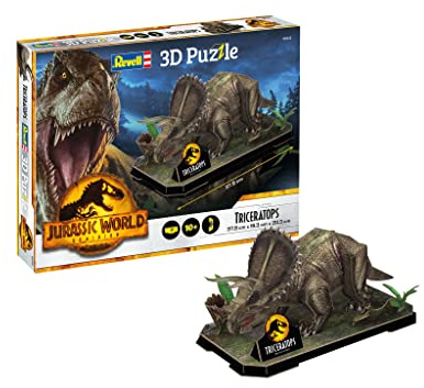 Revell Triceratops 3D Puzzle | Jurassic World Dominion | Detailliertes Dinosaurier Modell mit Dioramaplatte | Ideal für Sammler und Kinder ab 10 Jahren | Kreatives Bausatz Geschenk | 44 Teile