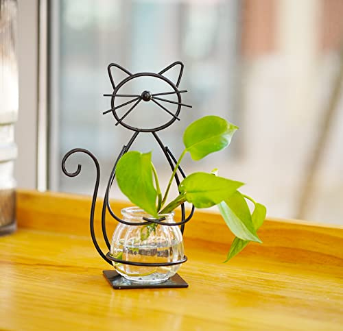 Joyathome Tisch-Glas-Pflanzgefäß, Vasenhalter, Metall-Katzenpflanzen-Terrarium-Ständer für Pflanzen, kreative Dekorationen für Zuhause, Terrasse, Rasen, Garten