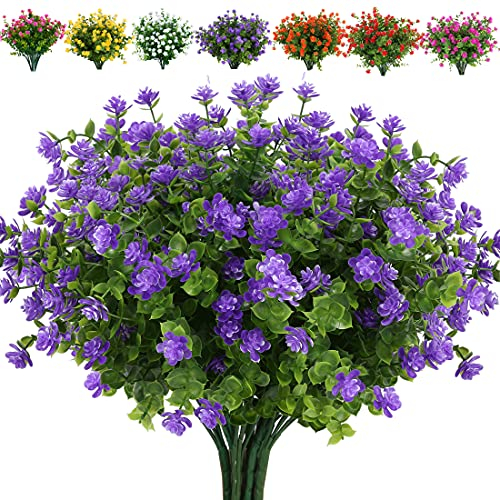 JOYGAR Künstliche Buchsbaum-Sträucher, UV-beständig, kein Verblassen, künstlicher Lotus, für Zuhause, Garten, Hängepflanzgefäß, Innenveranda, Terrasse, Büro, Hochzeitsdekoration, 12 Bündel (lila)