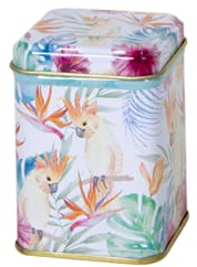 Tropical Paradise - Retro/Vintage Style Square Tea Caddy/Kitchen Storage Tin (100 g) - 9.5 x 7.5 x 7.5 cm