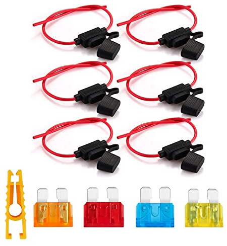 Kundorf Auto Sicherungshalter 6 Stück wasserdichte 16awg KFZ Autosicherungshalter LKW Sicherungshalter standard Flachsicherungshalter mit 8 pcs Flachsicherungen 2*5A 2*10A 2*15A 2*20A