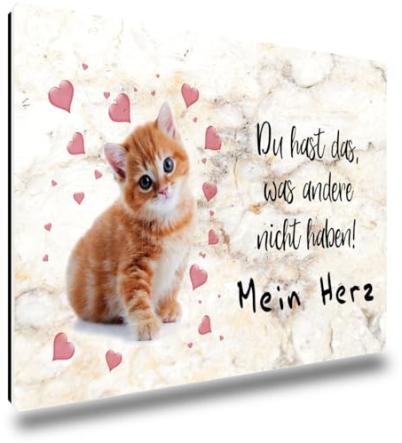 TRIOSK Kühlschrankmagnete Sprüche Liebe Magnet Katze lustig mit Spruch Mein Herz Katzenmotiv Valentin Geschenk für Katzenliebhaber verliebte Paare Kühlschrank stark eckig groß 85x55 mm