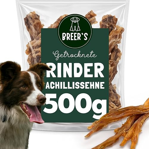BREERs Rinderachillessehnen für Hunde 500 g – Getrockneter Hundesnack, Kauartikel & Kausnack, getreidefreier Snack für Hunde mit Kauspaß & Zahnpflege