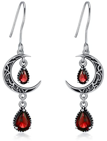 VONALA Keltische Mond-Ohrringe 925er Sterlingsilber Erstellte Rubin-Ohrringe für Frauen Roter Rubin-Ohrringe Rubin-Schmuck Geschenke für Frauen Teenager Mädchen