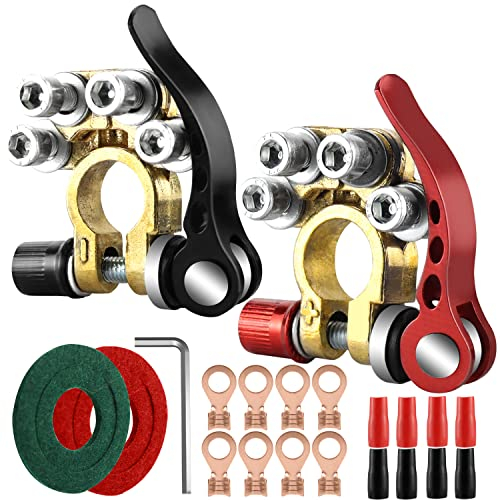 Connettori Terminali Batteria 12 v a 4 Vie In Ottone 2 Pezzi Positivo Negativo Morsetti Batteria Auto a Sgancio Rapido Per Auto, Camion, Barca, Motorad Con Brugola Piccola e Pad Anticorrosione