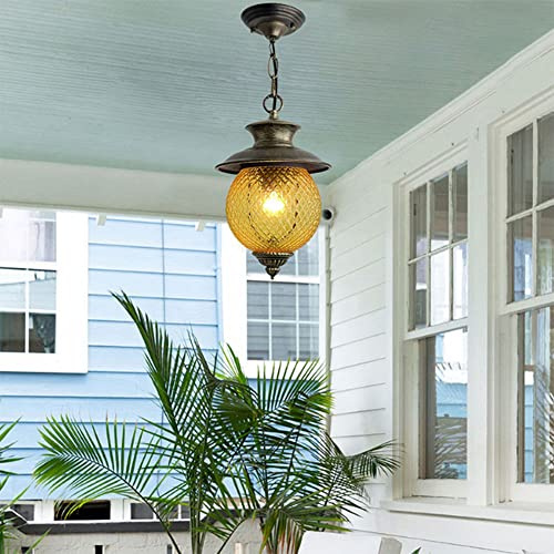 SXSGSM Lustre extérieur en Verre rétro IP65 étanche antirouille Patio Pendentif lumière pavillon extérieur véranda Porte Pont Garage Lampe Suspendue avec Support E27 The New