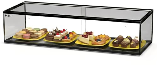 MBH - Vetrina neutra da banco 92x33 cm, vetro diritto temperato, 1 ripiano, senza illuminazione LED, porte posteriori scorrevoli, per bar, caffetteria, ristorante, brioche e pasticceria.