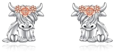 VONALA Sterling Silber Niedliche Tiere Ohrringe Hochland Kuh/Hase/Fuchs/Corgi/Dinosaurier/Biene/Axolotl Ohrstecker für Geburtstag Geschenke für Damen Mädchen Frauen