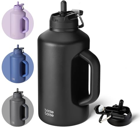 BOTTLE Insulated 64 oz Water Bottle with Straw and Dual-use Lid for Men - Vacuum Stainless Steel for Workout and Sports - Black