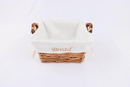Chattels Square Bread Serving Basket with wooden handles and Washable Lining with the wording BREAD Embroidered