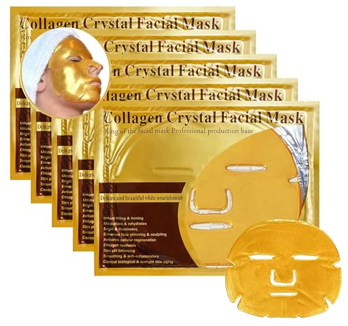 5x New Crystal 24K Gold Powder Gel Collagen Face Mask Masks Sheet Patch,Anti Ageing Aging,Skincare,Anti Wrinkle,Moisturising,Moisture,Hydrating,Uplifting,Whitening,Remove Blemishes & Blackheads