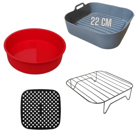 Accessoires friteuse à air Moule Silicone 22 cm, Moule à gâteau 21,5 cm, Tapis et Grille pour friteuse à air. Compatible avec Cosori Dual Blaze Compatible avec air Fryer moulinex Easy fry & Grill
