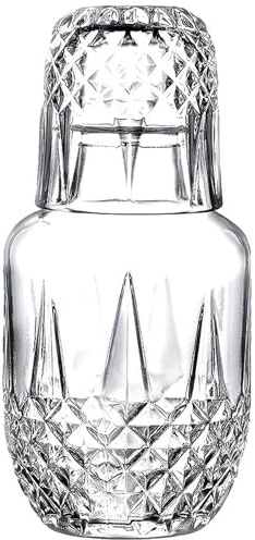 Wonder Purple Crystal Bedside Night Carafe Pitcher and Tumbler Glass Set - Carafe and Glass Set - Water Jug and Glasses Set - 17.75 oz / 525 ml (Tulip)