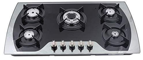 Cuisinière à gaz 5 flammes, plaque de cuisson encastrable en verre 5 zones cuisinière à gaz GN/GPL noir cuisinière à gaz à cinq brûleurs 900x510mm