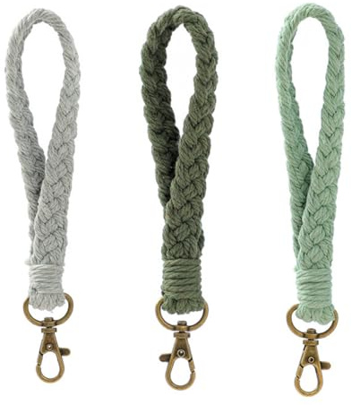 3 Stück Boho Geflochtener Schlüsselanhänger, Makramee Schlüsselanhänger | Handgelenk Lanyard Armband Schlüsselband für Geburtstag, Valentinstag, Thanksgiving
