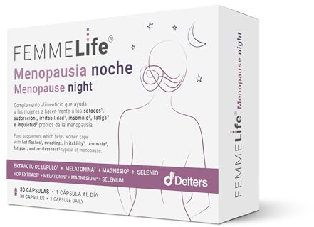 DEITERS - Femmelife Menopausia Noche 30 Cápsulas, Complemento Alimenticio, Pastillas para la Menopausia y sus Síntomas, Complemento Vitamínico, Vitaminas Mujer, con Extracto de Lúpulo y Melatonina