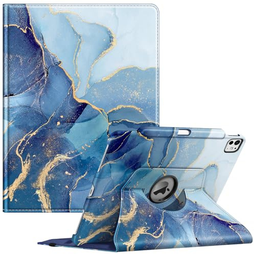 FINTIE Coque Rotative à 360° pour iPad Pro 13 Pouces M5/M4 (2025/2024) | Étui Pivotant avec Porte-stylet Intégré, Housse Veille/Réveil Automatique, Marbre Océan