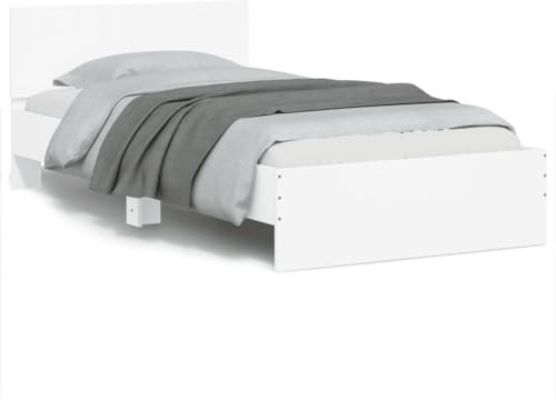 THOYTOUI Bettgestell, Bettrahmen Polsterbett Seniorenbett Bett Geeignet für Mehrbettzimmer Schlafzimmer Gästezimmer Hotel mit Kopfteil Weiß 100x200 cm Holzwerkstoff