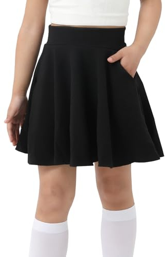DGSHIRLDJO Röcke für Mädchen,Tennisrock mit Taschen Innenhose, Plissierte Skater Sportrock Kinder Schuluniform Minirock Mädchen（12-14 Jahre,XL,schwarz