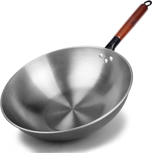 Wok de Hierro Hecho a Mano Utensilios de Cocina Tradicionales Olla de Hierro Wok sin Revestimiento Wok de Utensilios de Cocina a Gas (Color : D, Size : 30cm) (D 32cm)