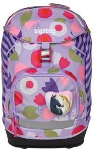 ergobag Prime Zaino Scolastico elementare per Bambini, Idrorepellente, ergonomico, 20 litro, 1100g Flower PowBear - Lilla