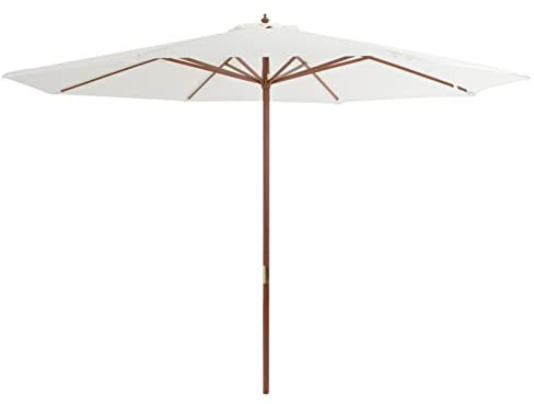 Homgoday Ombrellone da esterno con palo in legno, 350 cm, bianco sabbia, ombrellone da esterno per giardino, terrazza, balcone, spiaggia, piscina, Bianco sabbia