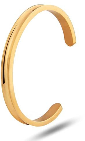 LucBuy Edelstahl Armband, Verstellbare Haargummi-Armreifen mit Rillen, Hochglanzpolierte Armreifen, Schmuck für Frauen und Männer
