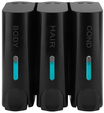 MEKOTRIN Dispenser di Sapone Liquido, Dispenser Manuale per Sapone da da 350 ml x 3, Dispenser da Parete per Disinfettante per Mani, Sapone, Shampoo e Balsamo per Bagno e Cucina, Nero