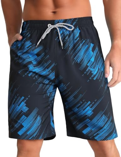 iCKER Swimming Shorts Men Swim Trunks Quick Dry Board Shorts Summer Beach Shorts with Mesh Lining,Blue STK424,L