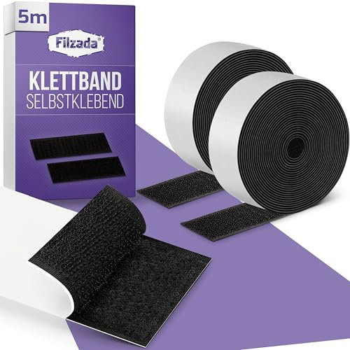 Filzada® 5 m Stretch Adesivo 50 mm NERO - Feltro Adesivo Forte - Adesivi Strappo - Hook And Loop Tape - Nastro Biadesivo per Zanzariere - Autoadesivo Nastro