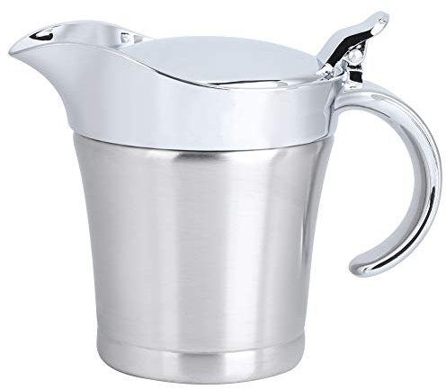 Cocoarm 304 Stainless Steel Gravy Boat Double-layer Insulated Gravy Jug 450ml Insulation Gravy Boat Sauce Serving Jug Thermal Jug Gravy Warmer with Lid and Large Handle
