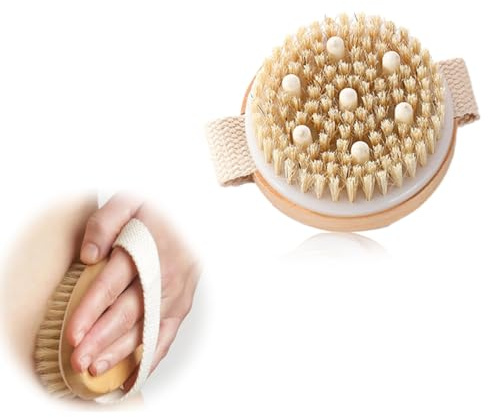 Sauna Bürste, Körper PeelingBürste, Massagebürste, Körperbürste, Cellulite Bürste, Körperbürste Naturborsten,Peeling und Entwässerung,Natürliche Rohstoffe, für Duschpeeling und Massage,Kreisförmig
