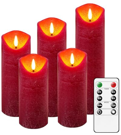AnnSpa Rot LED Kerzen mit Fernbedienung Batteriebetriebene, 5 Stück Mit Dochtlose Stumpenkerzen Heimdekoration Flammenlose Kerzenhalter, Dekorations LED Stabkerzen mit Timerfunktion
