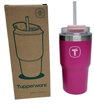 Tupperware termosmugg Big T Tumbler To go termosmugg kaffe te mugg håller kall och varm rosa rostfritt stål 630 ml 630 ml med sugrör sport diet Shake