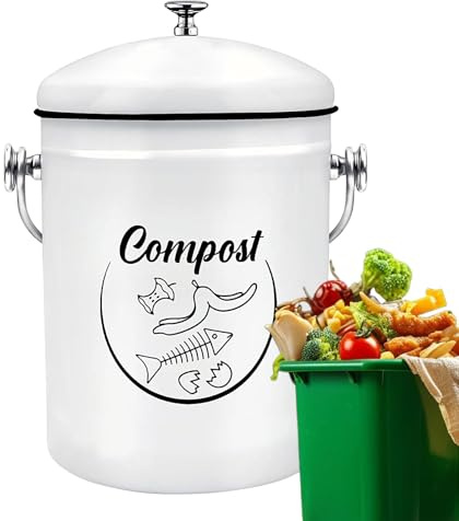 Cubo de compost de cocina, contenedor de residuos de alimentos para encimera, cubo de 5l con sello de óxido, compacto para uso en interiores, 28,5 x 17,5 cm, 1100 g, hierro