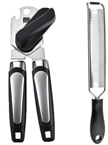 YIYIRAN Abrelatas De Acero Inoxidable, Abrebotellas Fácil De Usar, Asas Ergonómicas Suaves para Mayores & Rallador De Queso De Acero Inoxidable con Rallador Manual para Queso, Limón, Verduras