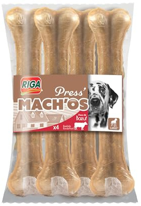 Riga - Mach'os - Os pour Chien XL - Peau De Buffle - Riche en Protéines - Hygiène Buccale - Mastication Et Récompense - pour Grand Chien - x4