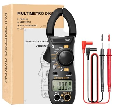 NBDUGQ Pince ampèremétrique numérique Professionnelle ST170, multimètre de Courant continu/Alternatif, Pince ampèremétrique, testeur de Tension, voltmètre de Voiture, testeur d'ohms(Black)