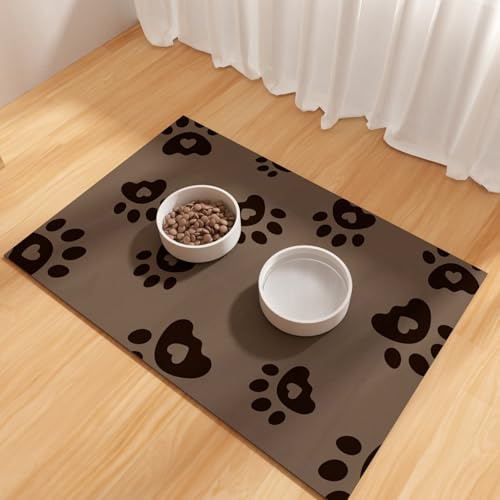 Bleswin Tapis d'alimentation pour Animaux 43x70cm, Tapis pour la Gamelle du Chien pour Les Buveurs Désordonnés, Marron