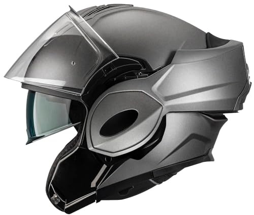 Kappa KV55 Casco de Moto Modular, Titanio Mate, Abatible 180 Grados, con Visera Interior Ahumada, Interior Desmontable (L)