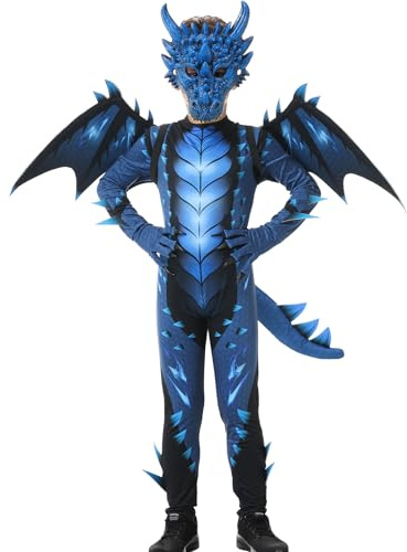Heionia Drachen Kostüm Kinder Drachenkostüm mit Flügel Masken für Jungen Mädchen Drache Cosplay Set für Karneval Halloween Mottoparty Fasching