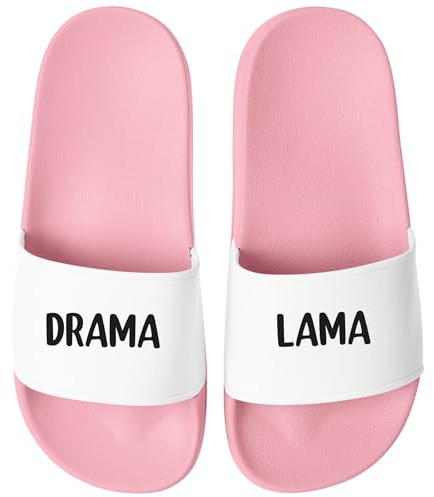 MoonWorks® Badeschlappen Spruch Lustig Badelatschen Unisex mit Aufdruck Drama Lama Herren Damen Badeschuhe Urlaubs Gadget Rosa-weiss 45