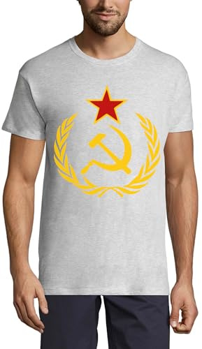 T-shirt à col rond en coton pour homme Motif marteau et faucille de l'Union soviétique, cendre, M