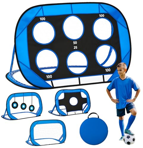 Fussballtore Kinder Fußballtor 4-in-1 Set, Faltbares Pop-Up Tor mit wechselbaren Ziel-Auflagen, Kinder Fußball Tore Tragetasche Für Outdoor, Garten, Park & Indoor, 120×80×80 cm Geschenk Mädchen Junge