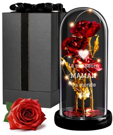 Maverton Rosa Stabilizzata con LED Personalizzata | Regalo Donna Compleanno Elegante, Rosa Eterna in Cupola di Vetro, Idee Regalo Donna, Dimensioni 21 cm x 11 cm